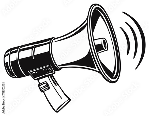 Illustration of a Retro Megaphone Producing Sound Waves