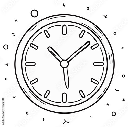Hand drawn clock illustration with decorative elements