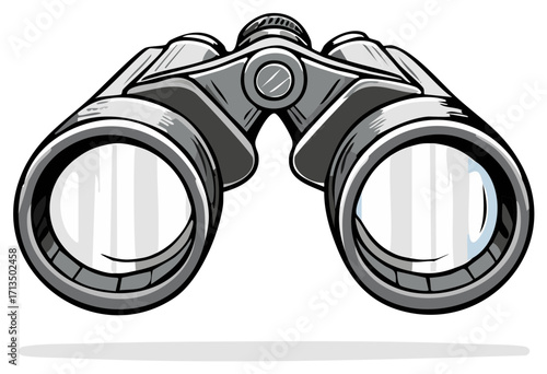 Grayscale Binoculars Cartoon Illustration for Exploration and Vision