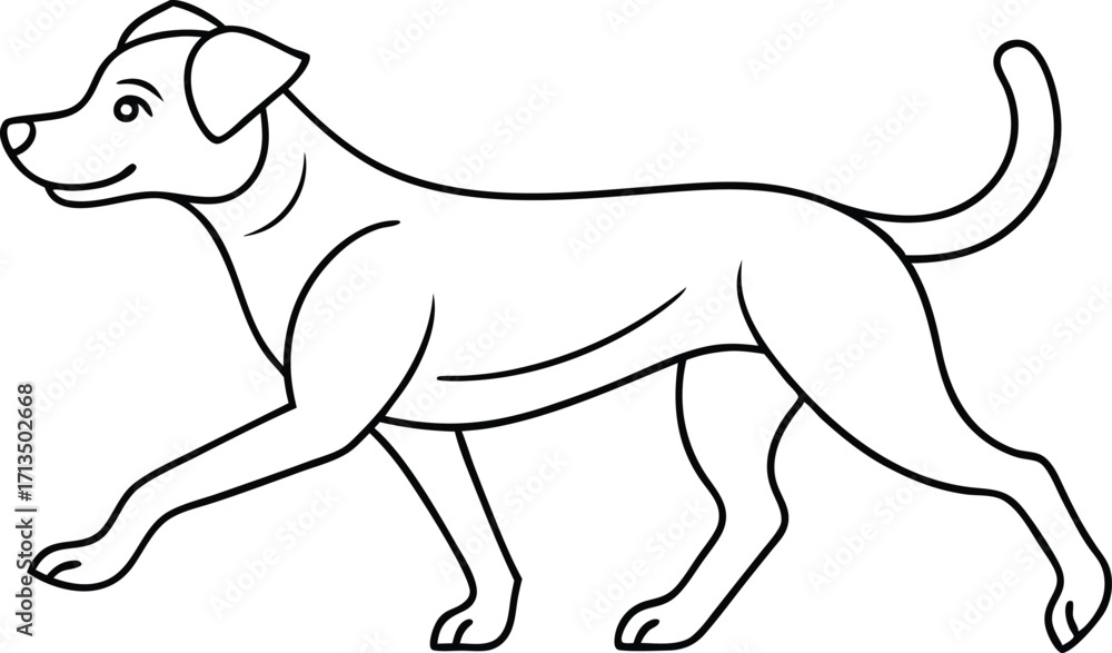 Fototapeta premium Small Dog Running Outline Vector Illustration. Pet Silhouette in Motion, Line Art Style.