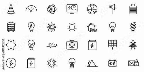 Collection of  Dynamic energy icons for renewable power, sustainability, and tech innovation projects