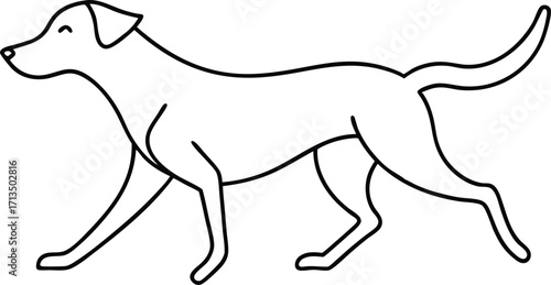 Small Dog Running Outline Vector Illustration. Pet Silhouette in Motion, Line Art Style.