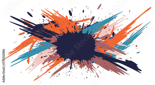 A vibrant explosion of colorful paint splatters creates a dynamic abstract artistic background.