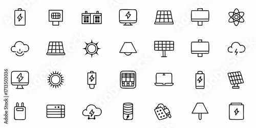 Collection of  Modern energy icons collection for sustainable technology, power, and innovation projects