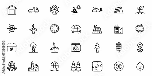 Collection of  Modern eco-friendly icons for sustainable energy and green living concepts