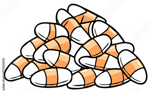 Stack of classic white and orange candy corn pieces for holiday celebrations and sweet treats