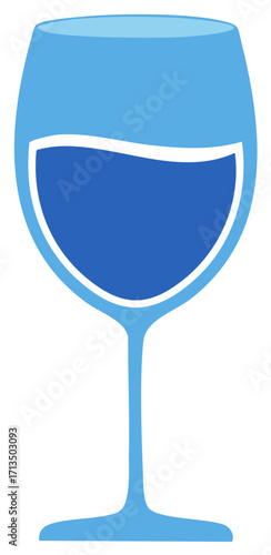 Stylized blue wine glass icon filled with dark blue liquid a minimalist graphic design