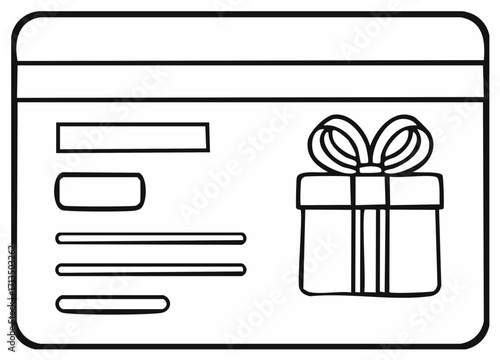 Outlined Gift Card Design Featuring a Present with Bow, Gift Ideas and Monetary Values for Retail or Holiday Spending