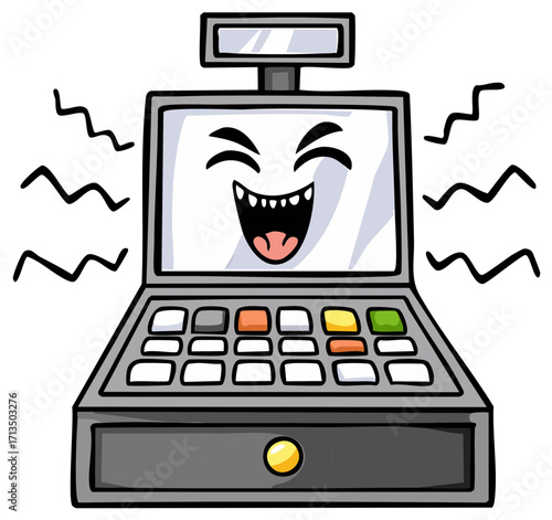 Manic Laughing Cartoon Cash Register Character Illustration