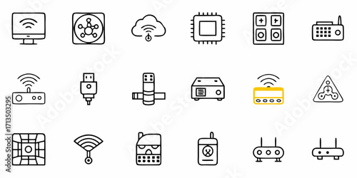 Diverse collection of modern technology icons for digital projects and connectivity themes