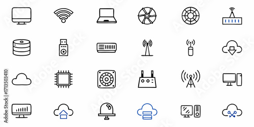 Collection of  Modern technology icons for digital innovation, network connectivity, and data management solutions