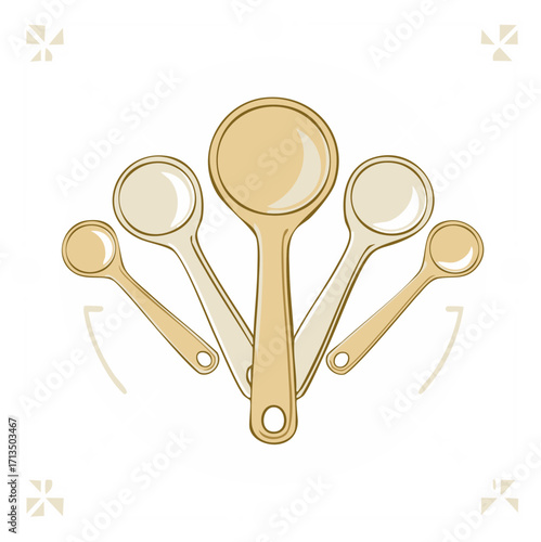 Wooden Spoons Cooking Utensils Kitchenware Culinary Arrangement Recipe Design Illustration