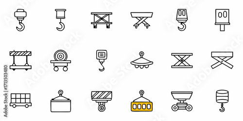 Collection of  Industrial lifting equipment icons for logistics, construction, and manufacturing projects