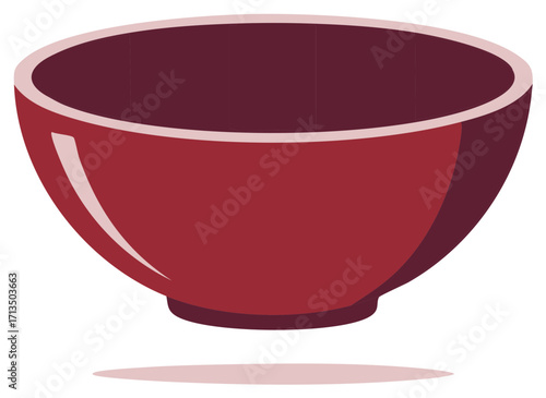 Illustration of an Empty Red Ceramic Bowl With Shadow