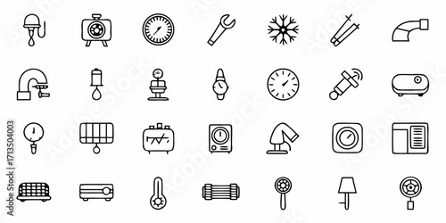 Collection of  Essential icons for industrial, mechanical, and home service projects, diverse and modern