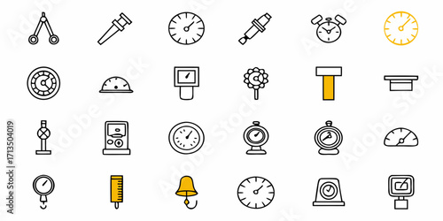 Diverse collection of measurement and timekeeping icons for modern design projects