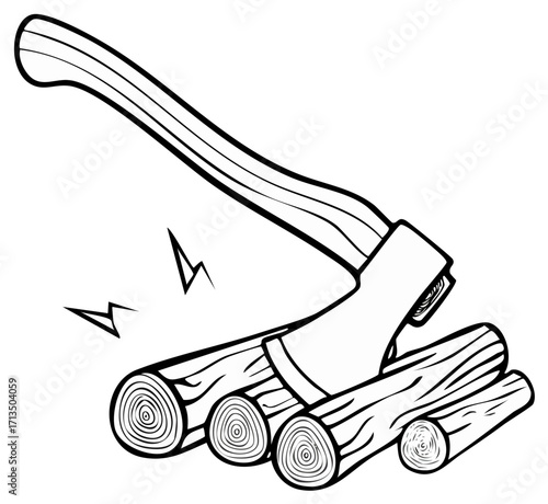 Hatchet Splitting Wood Logs for Kindling Firewood Preparation Outdoor Activity Forest Logging Vector Illustration