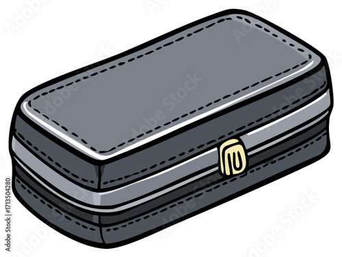 Stylish gray rectangular case with gold clasp and stitching detail