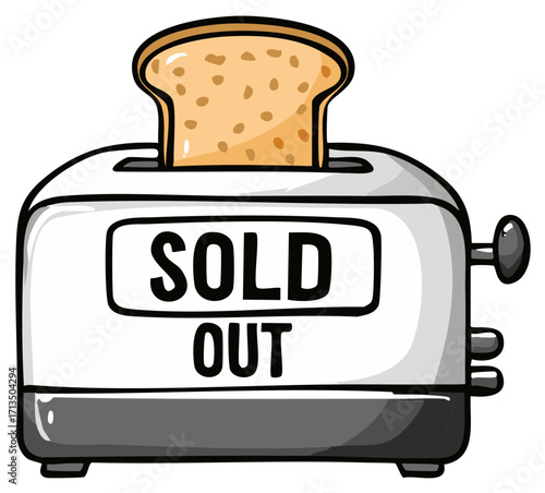 Cartoon toaster with toast and Sold Out text.