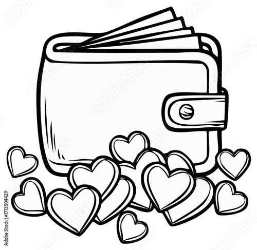 Open Wallet with Falling Hearts Illustration