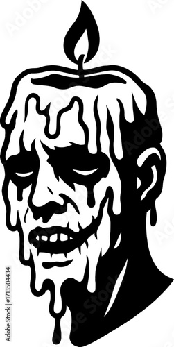Human face melting like candle wax - surreal horror vector with white background 