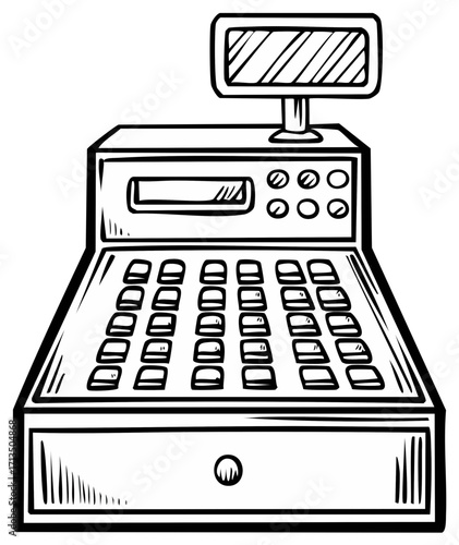 Vintage Cash Register Machine with Display Screen and Keyboard Buttons