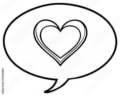 Monochrome Chat Bubble Displaying Heart Silhouette: Illustrative Icon for Affectionate Messages