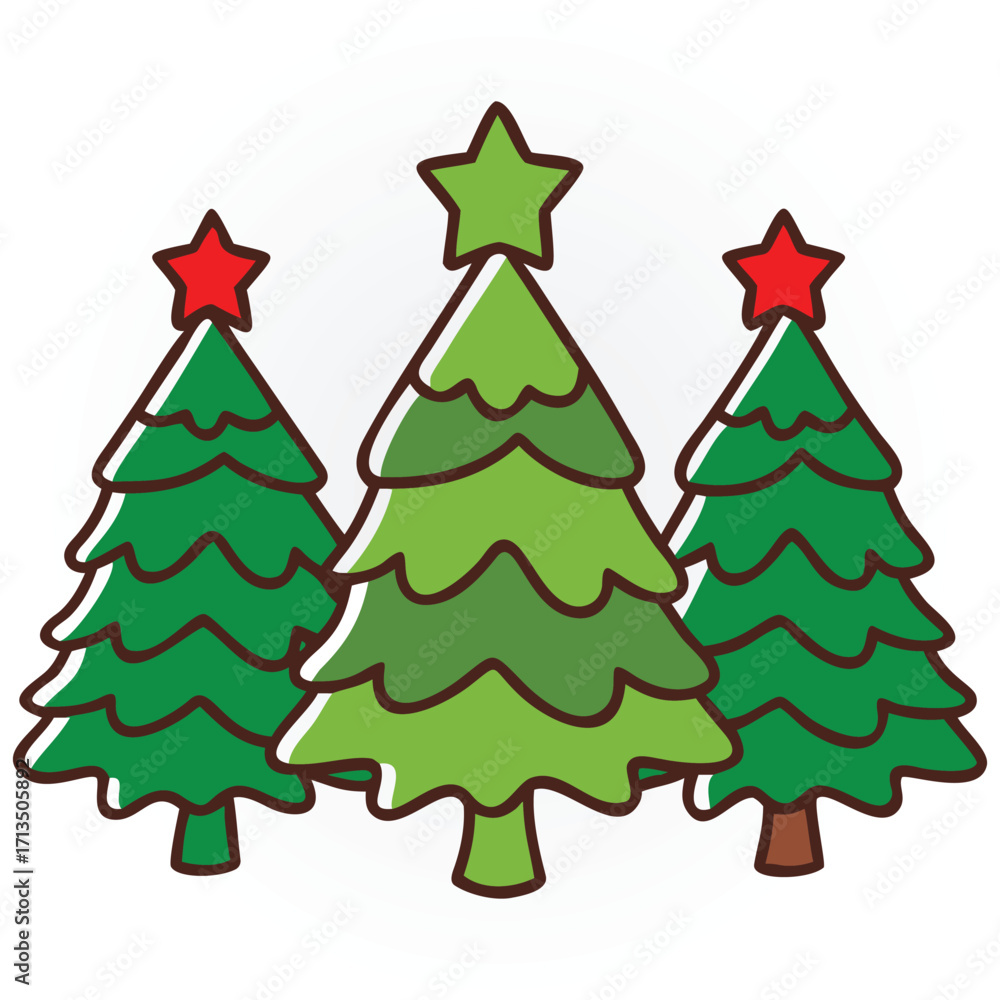 Obraz premium Three Green Christmas Trees with Stars