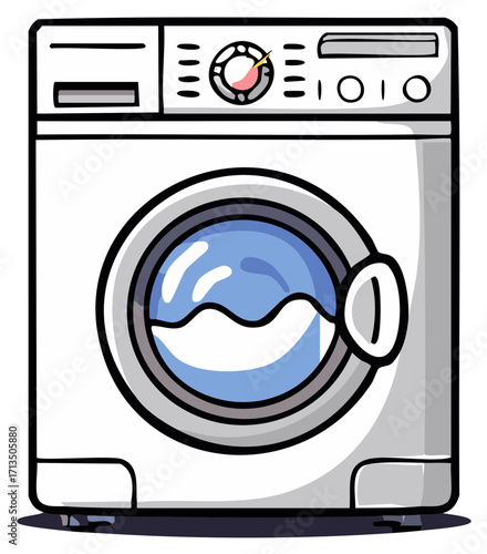 Cartoon illustration of a washing machine isolated on white.