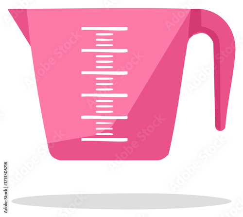 Bright pink measuring cup illustration featuring volume scales ideal for kitchen, recipe, or baking designs