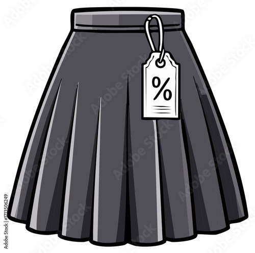 Fashion sale concept pleated skirt with discount tag, fashion retail advertising and sale promotion
