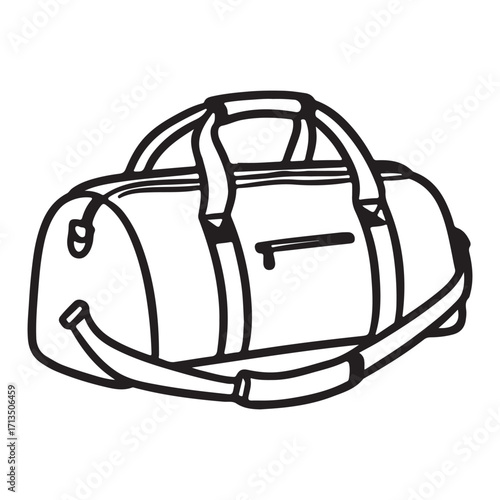 Black and White Illustration of a Duffel Bag Ready for Travel and Sports Adventures Packing for the Gym