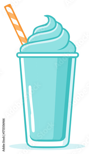 Refreshing Blue Milkshake Illustration with Straw in a Tall Glass for a Summer Treat