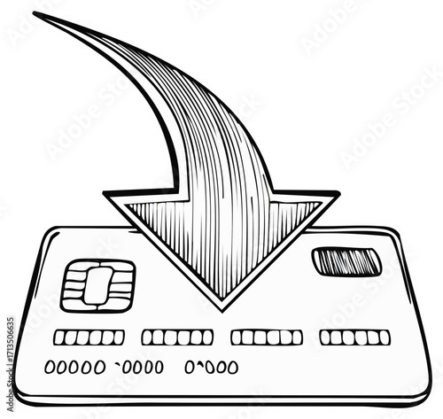 Credit card with arrow showing payment or transfer