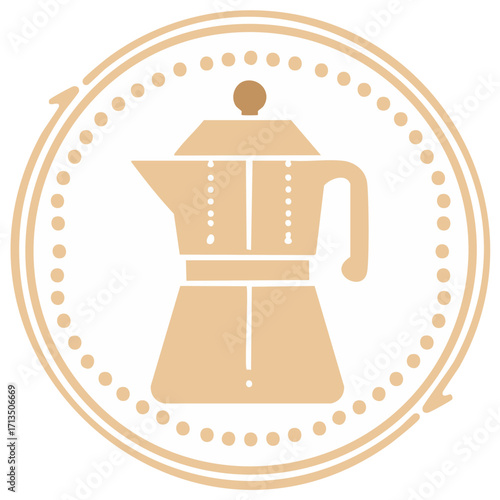 Coffee maker illustration in a circular dotted frame design