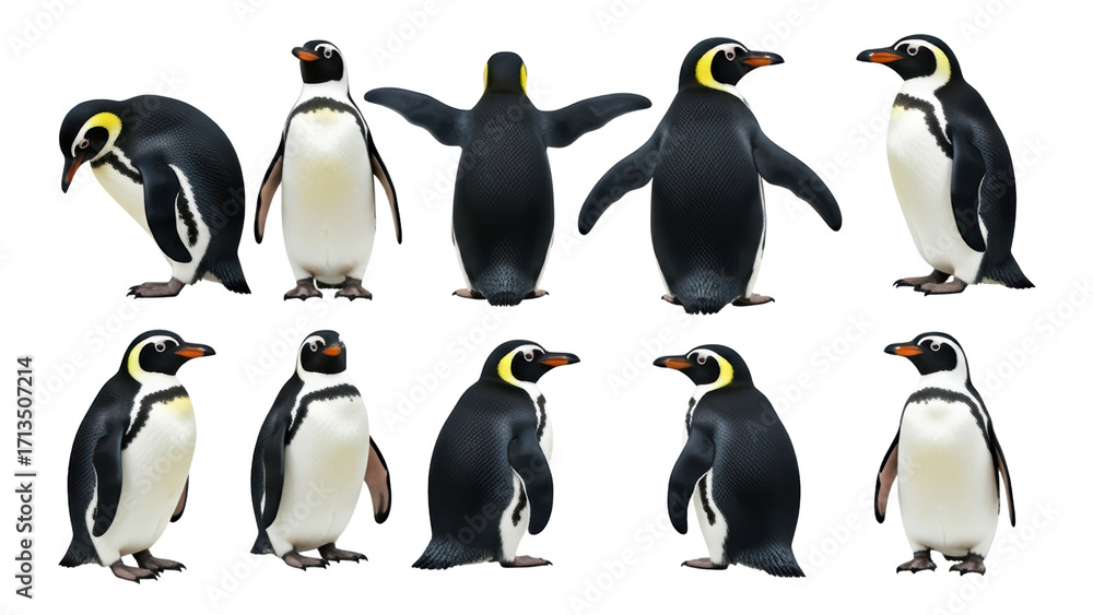 Fototapeta premium Group of Penguins Different Poses Collection Wildlife Bird Antarctic Animals