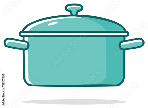Teal cooking pot with lid on white background for food preparation vector illustration