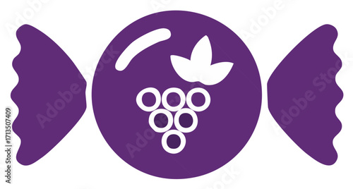 Purple candy with grape design and wrapping on a white background. Simple illustration.