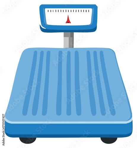 Simple blue bathroom scale with analog display and red pointer for measuring weight