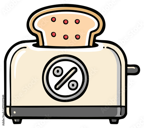 Toaster with a percentage sign on its side and a slice of bread inside