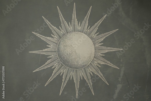 Stylized Sunburst or Starburst Illustration with Radial Lines on Textured Background image photo