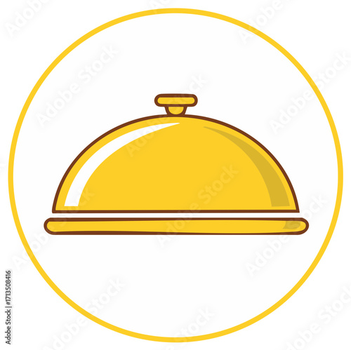 Yellow Cloche Icon in a Circle. Restaurant Concept.