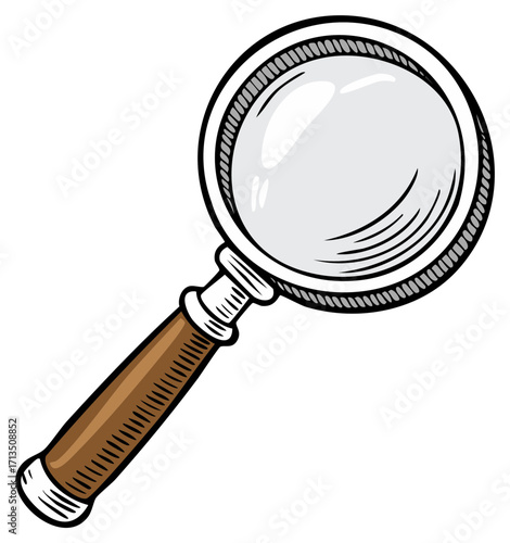 Illustrated magnifying glass on white, search, find and analyze concept