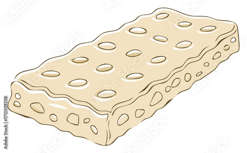 Hand drawn nougat bar illustration with bumpy texture and light color