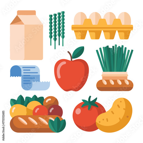 Grocery Food Items Vector Set | Flat Cartoon Supermarket Illustration

