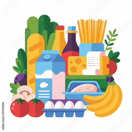Grocery Food Items Vector Set | Flat Cartoon Supermarket Illustration

