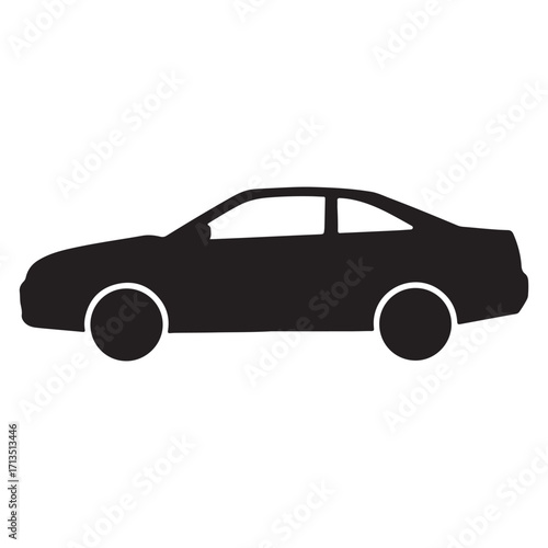 Black silhouette of modern coupe car isolated on white background for automotive industry and transportation design projects