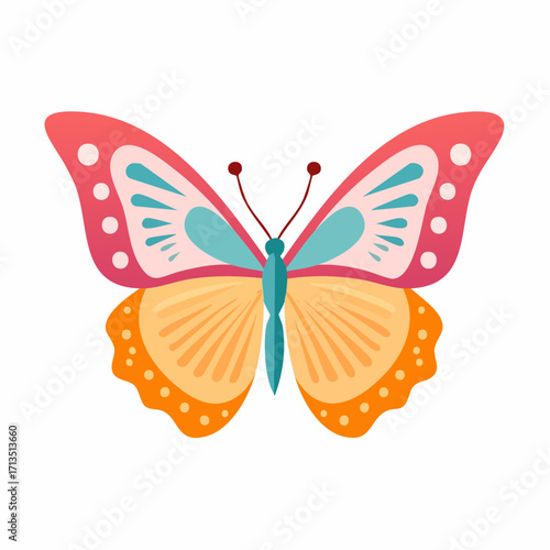 Vibrant Vector Illustration of a Colorful Butterfly with Delicate Wing Patterns in Flight