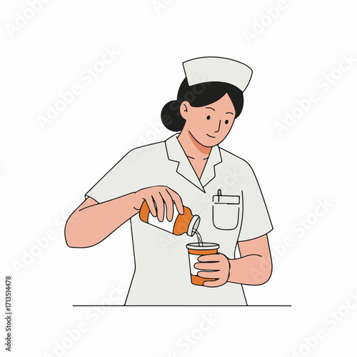 Dedicated nurse preparing liquid medication for patient care, an essential part of medical service illustrated.