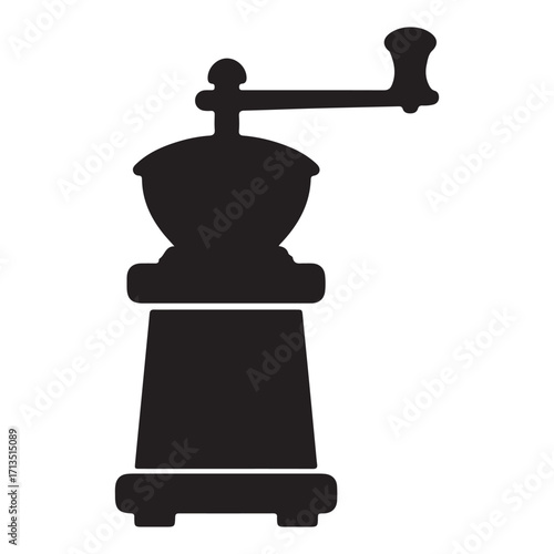Classic Hand Crank Coffee Grinder Silhouette for Coffee Lovers and Vintage Design Projects Black and White Minimalist Style